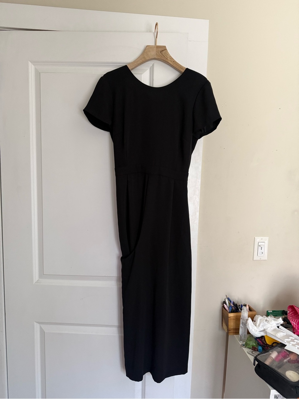 J. Crew Black Short-Sleeve Midi Dress